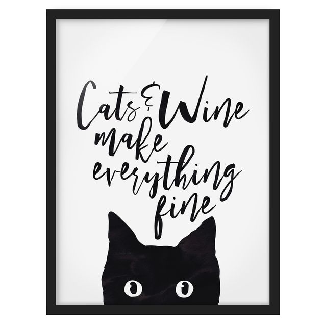 Tableaux encadrés citations Cats And Wine make Everything Fine - Chats et vin