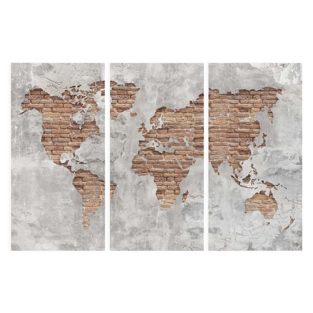 Tableaux mappemonde Carte du Monde en Brique de Béton Shabby