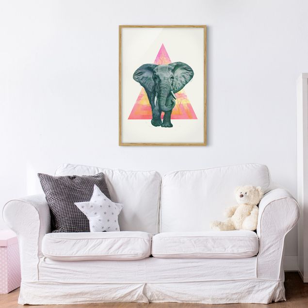 Tableaux encadrés animaux Illustration Elephant Front Triangle Painting