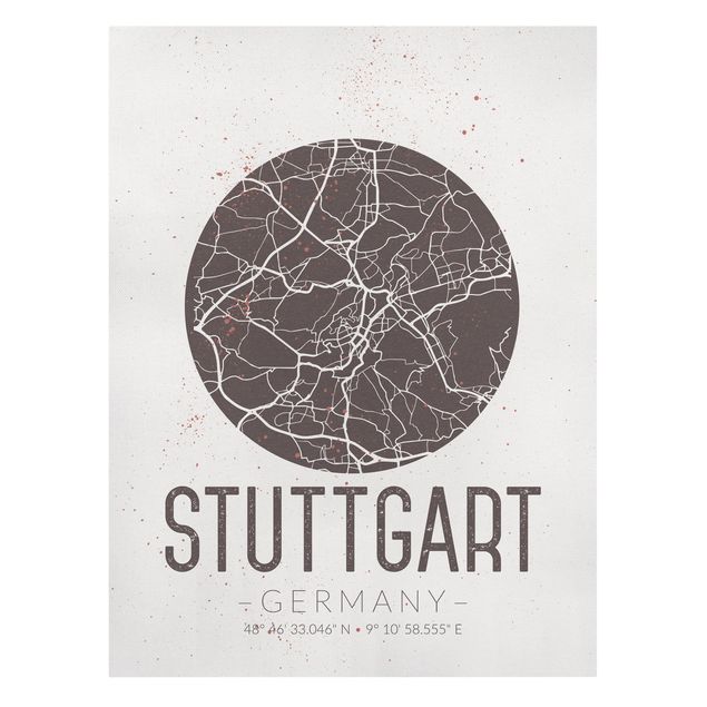 Tableau marron Plan de ville de Stuttgart - Rétro