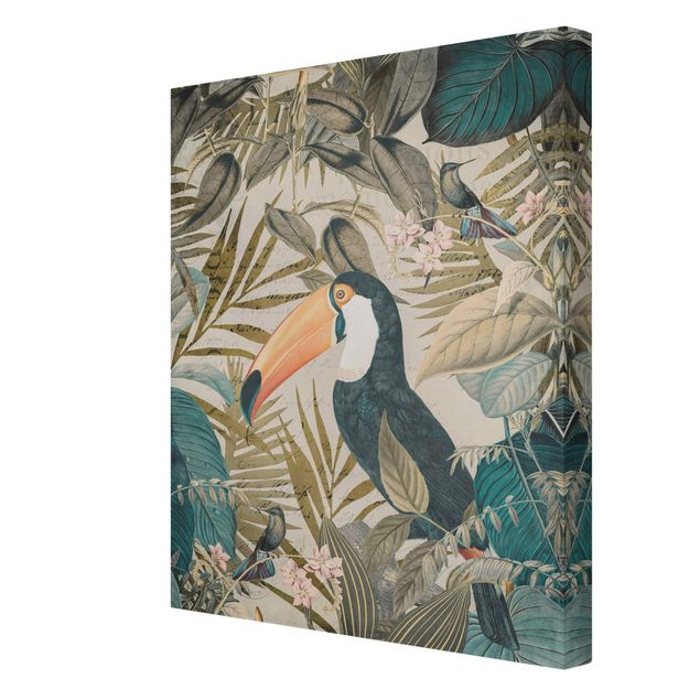 Tableaux animaux Collage vintage - Toucan dans la jungle