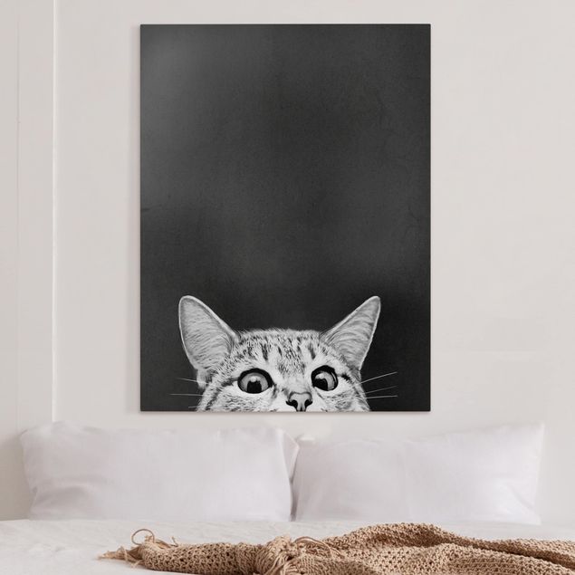 Cadre animaux Illustration Chat Noir Et Blanc Dessin