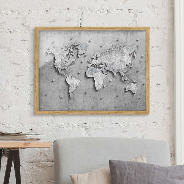 Déco murale cuisine Carte du monde en béton