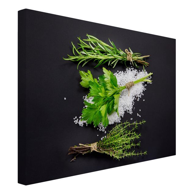 Reproduction tableau impression sur toile Herbes sur fond de sel noir