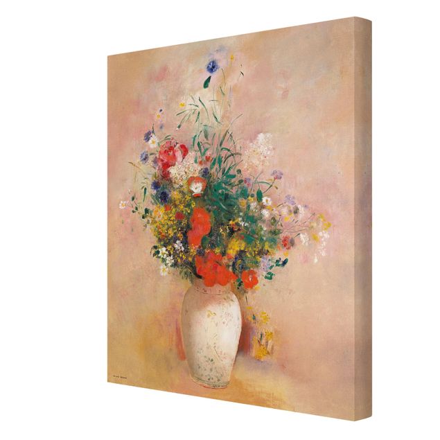 Tableau floral Odilon Redon - Vase avec fleurs (fond rose)