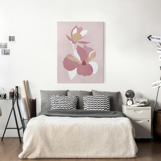 Tableaux moderne Line Art Fleurs rose pastel