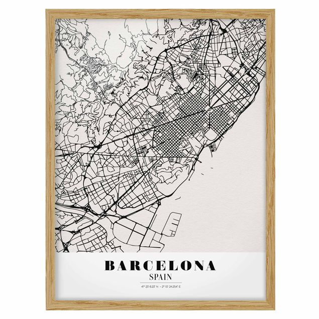 Tableaux encadrés citations Plan de ville de Barcelone - Classique