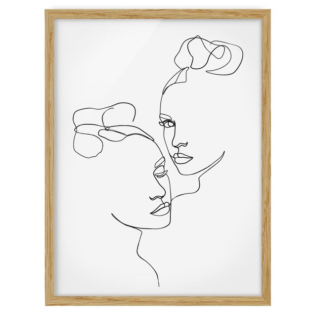 Tableau moderne Line Art Visages Femmes Noirs et Blancs
