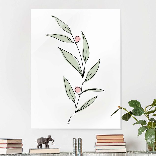 Tableau en verre - Branch With Berries Line Art