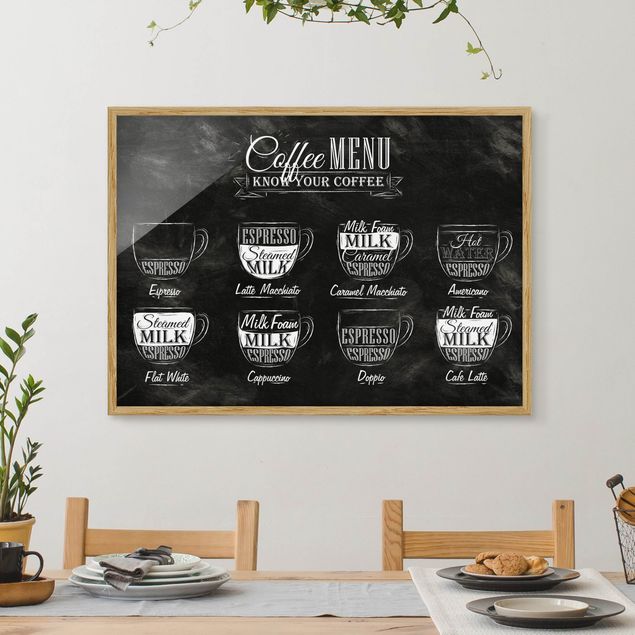 Tableaux encadrés noir et blanc Tableau des variétés de café