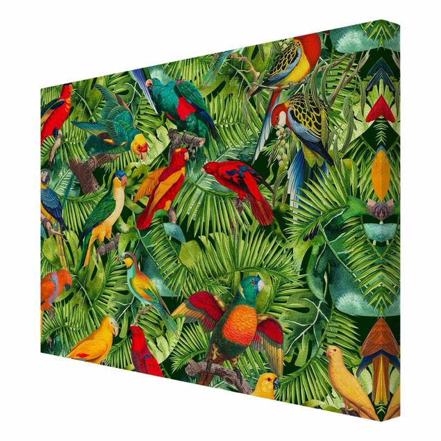 Tableaux animaux Collage coloré - Perroquets dans la jungle