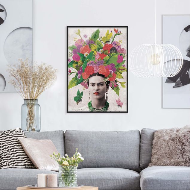 Tableau papillons Frida Kahlo - Portrait de fleurs