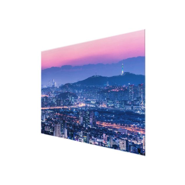 Tableau ton bleu Silhouette urbaine de Séoul