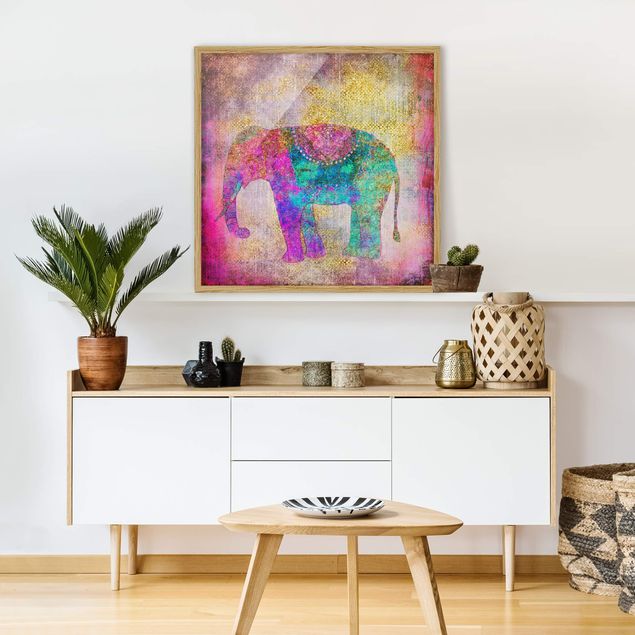 Tableau éléphants Collage coloré - Éléphant indien
