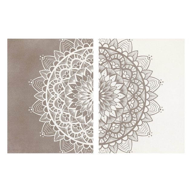 Tableaux Illustration Mandala Shabby Set Beige Blanc