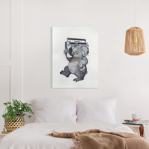 Tableaux montagnes Illustration Koala avec Radio Peinture