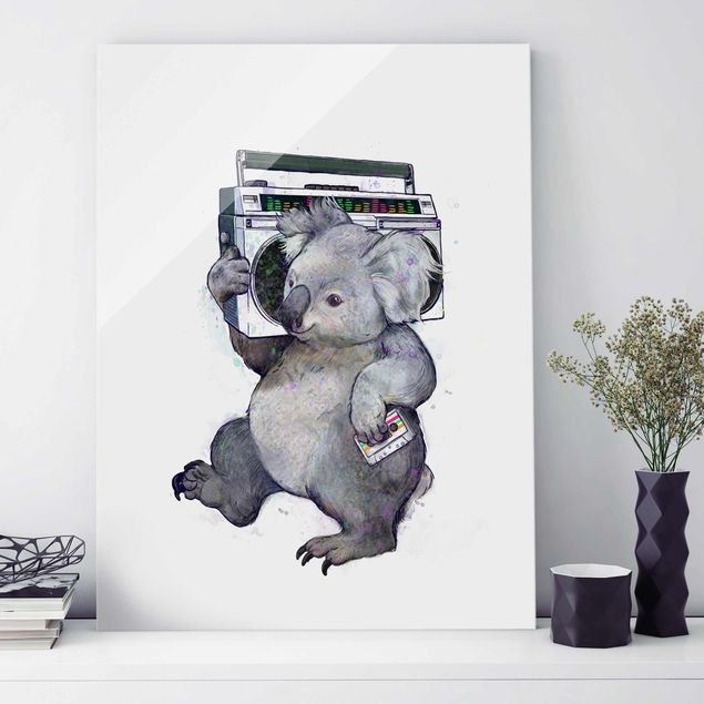 Tableau ton gris Illustration Koala avec Radio Peinture