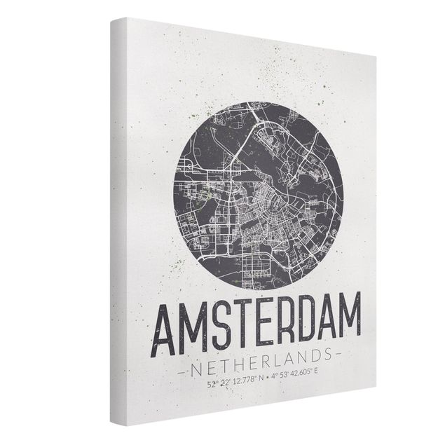 Tableaux mappemonde Plan de ville d'Amsterdam - Rétro
