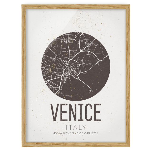 Tableaux encadrés citations Plan de la ville de Venise - Rétro