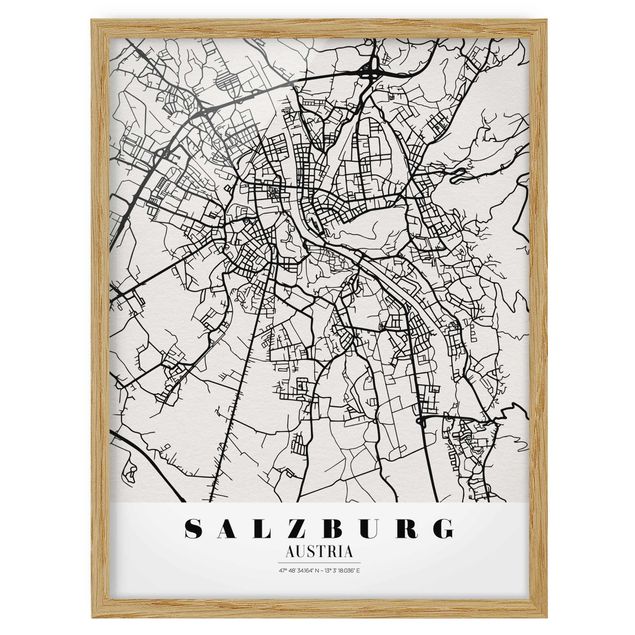Tableaux encadrés citations Plan de ville de Salzbourg - Classique