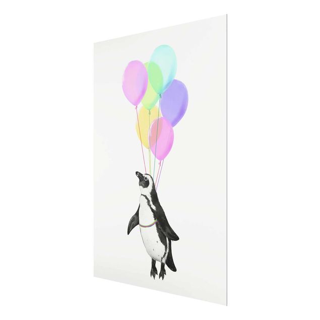 Tableau multicolore Illustration manchot pastel ballons