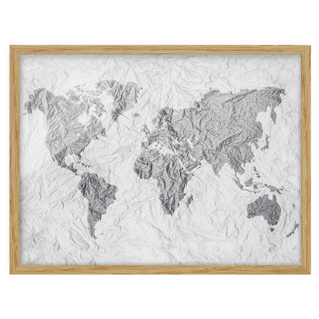 Tableaux modernes Carte du Monde en Papier Blanc Gris