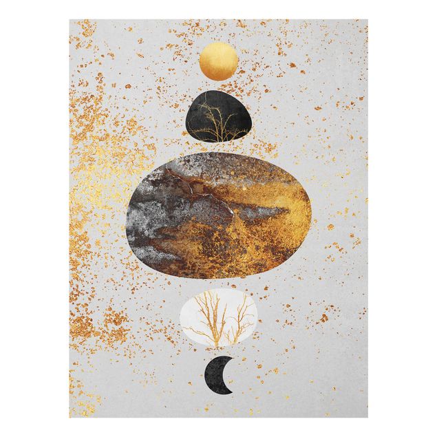 Tableaux abstraits Soleil et lune en gloire dorée