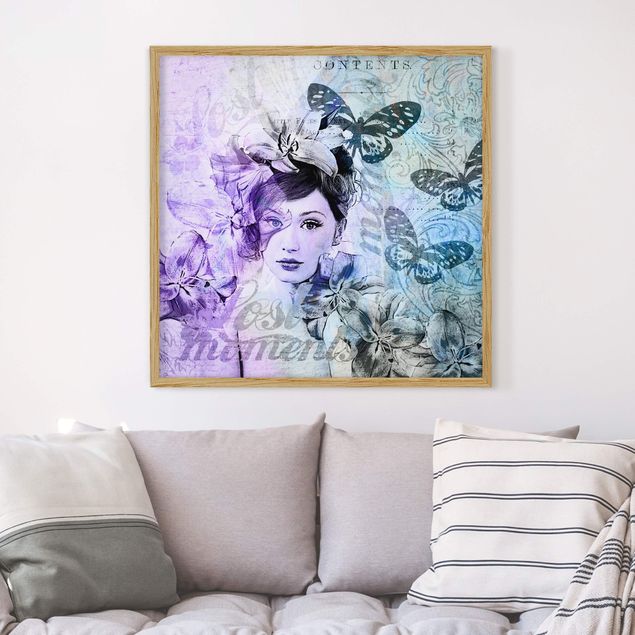 Déco mur cuisine Collage Shabby Chic - Portrait avec papillons
