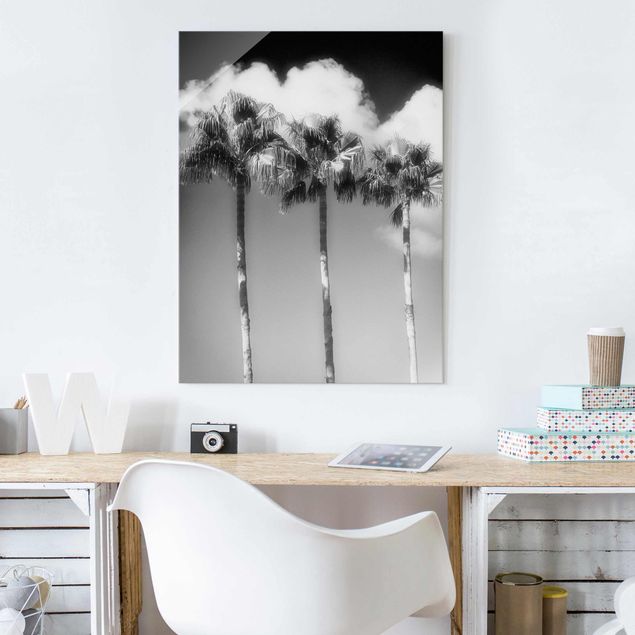 Tableau paysage Palmiers Contre Le Ciel Noir Et Blanc