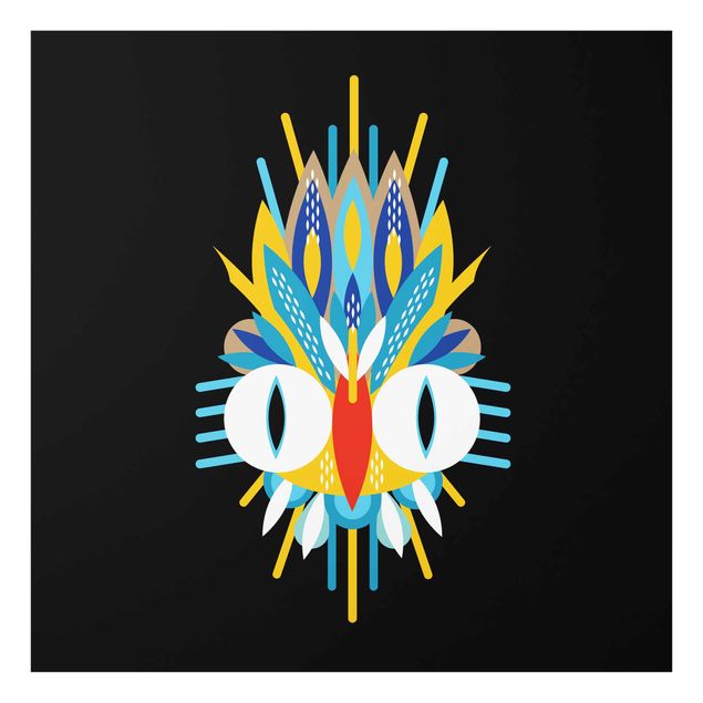 Tableaux multicolore Collage masque ethnique - Plumes d'oiseaux