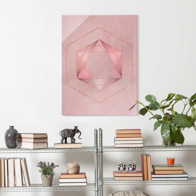 Tableau moderne Géométrie en rose et or I
