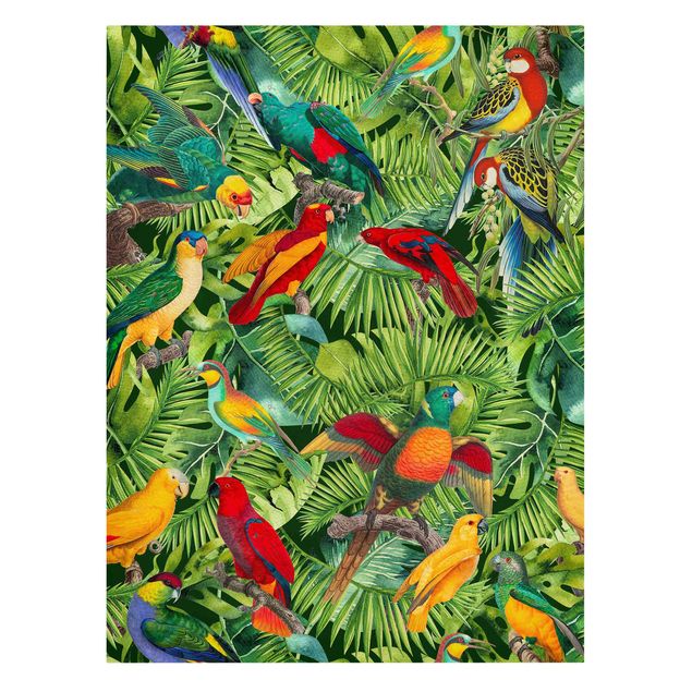 Tableaux fleurs Collage coloré - Perroquets dans la jungle