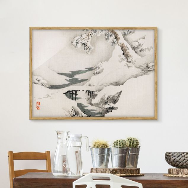 Déco murale cuisine Dessin vintage asiatique Paysage d'hiver
