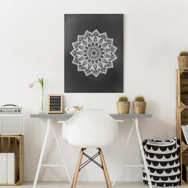 Tableaux sur toile avec dessins Mandala Illustration Ornament White Black