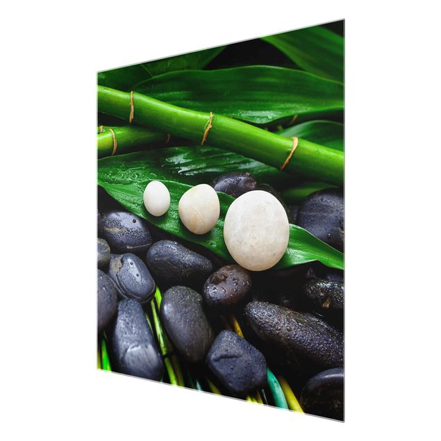 Tableau couleur vert Bambou vert avec pierres zen