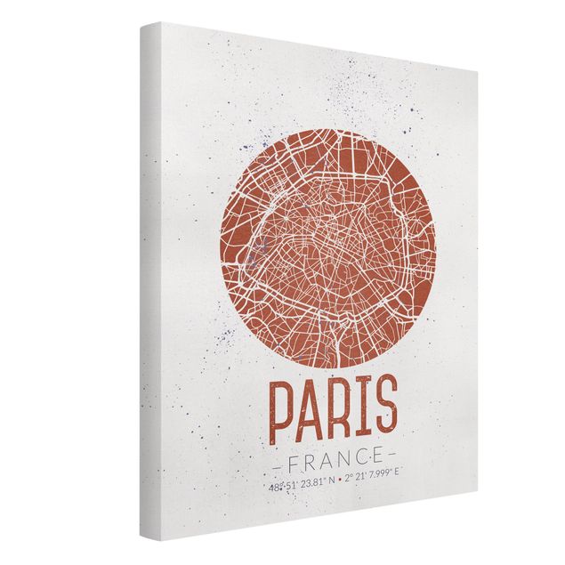 Tableaux sur toile en noir et blanc Plan de ville de Paris - Rétro