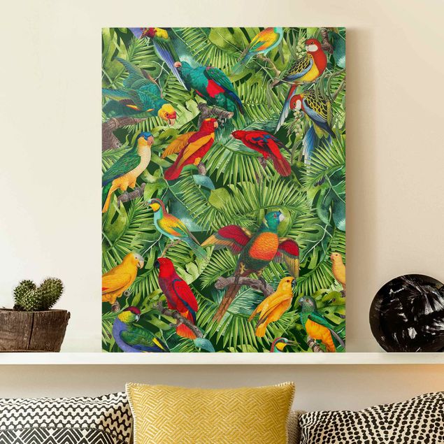 Décorations cuisine Collage coloré - Perroquets dans la jungle