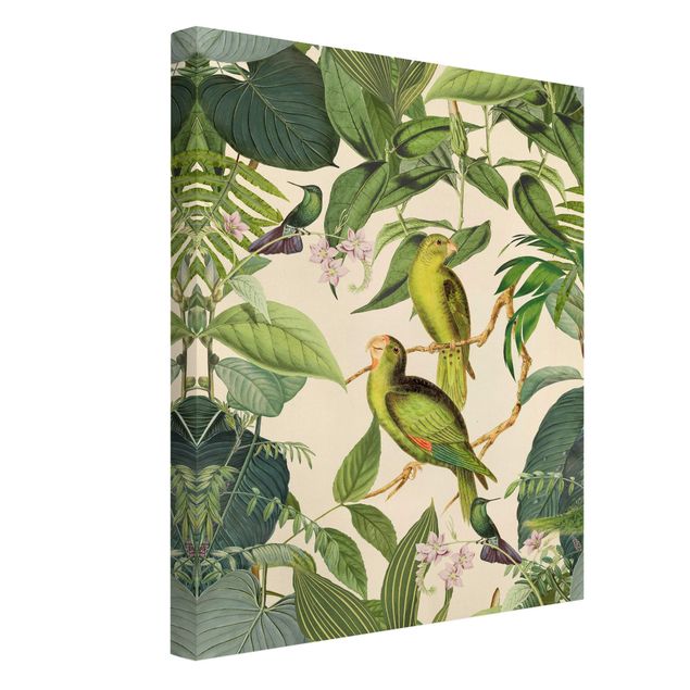Tableau moderne Collage Vintage - Perroquets dans la jungle