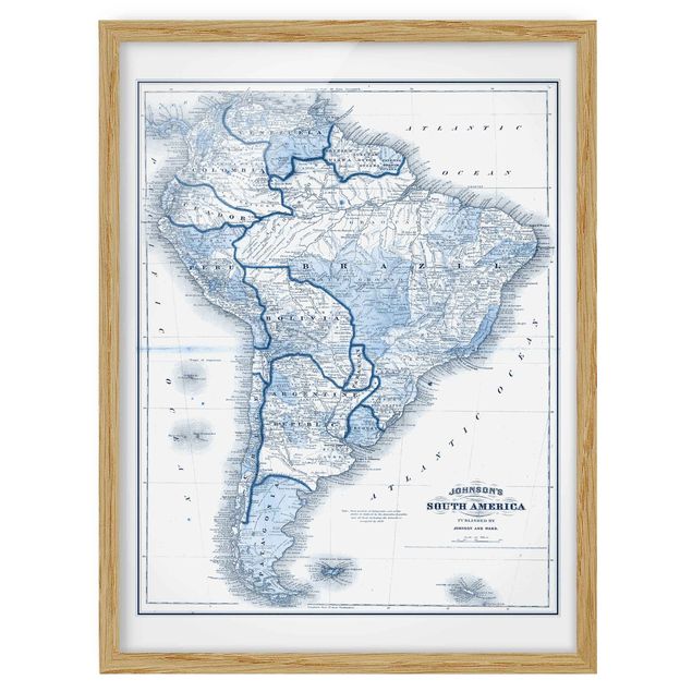Tableau carte du monde Carte dans les tons bleus - Amérique du Sud