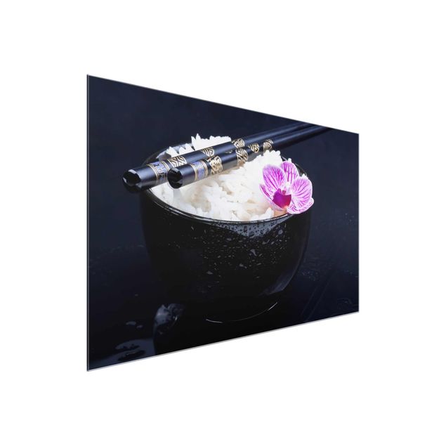 Tableaux en verre fleurs Bol de Riz avec Orchidée