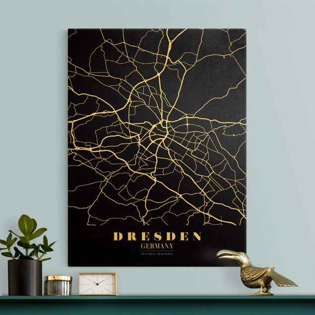Tableau carte du monde Plan de ville de Dresde - Noir classique