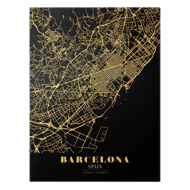 Tableau décoration Plan de ville de Barcelone - Noir classique