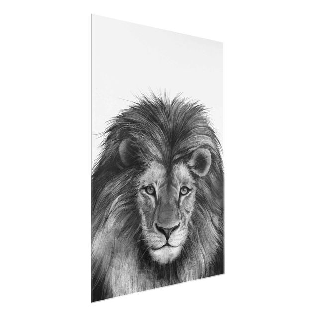 Tableaux en verre noir et blanc Illustration Lion Monochrome Peinture