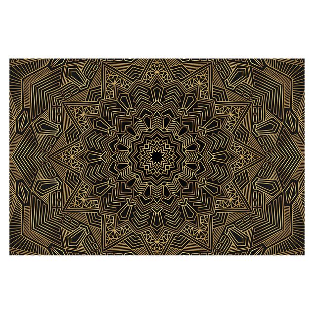 Papier peint - Mandala Star Pattern Gold Black