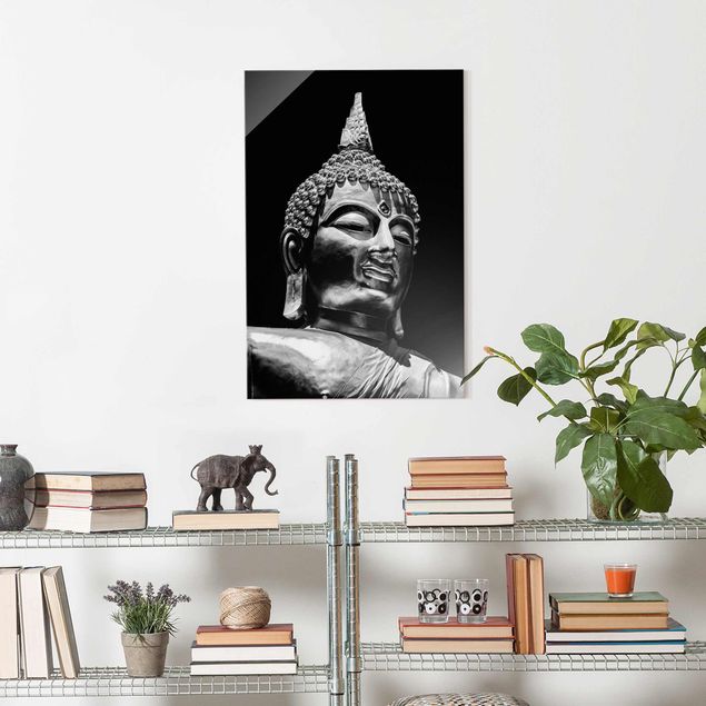 Tableaux en verre noir et blanc Visage de Statue de Bouddha