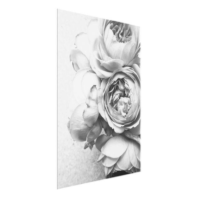 Tableaux en verre fleurs Fleurs de Pivoine Noir et Blanc