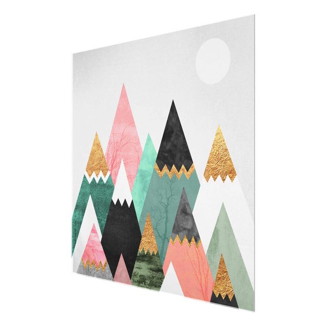 Tableau verre montagne Montagnes triangulaires avec pointes dorées