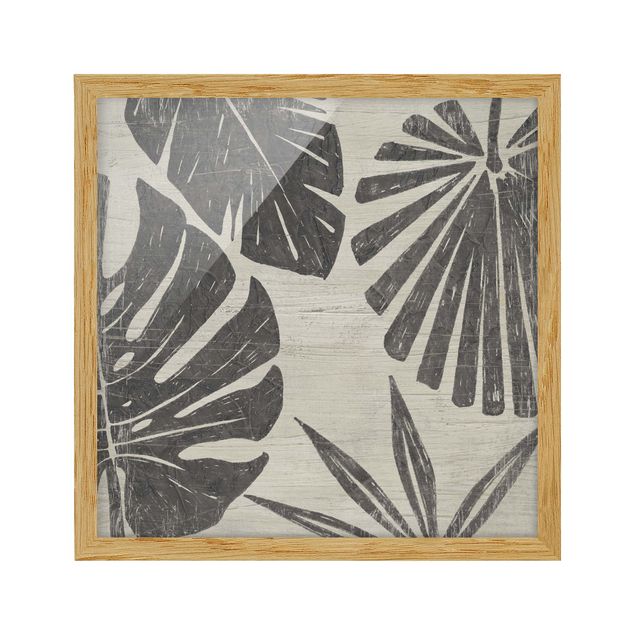 Tableaux fleurs Feuilles de palmier sur fond gris clair