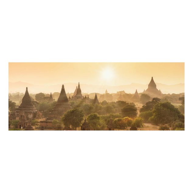 Tableaux en verre architecture & skyline Coucher de soleil sur Bagan