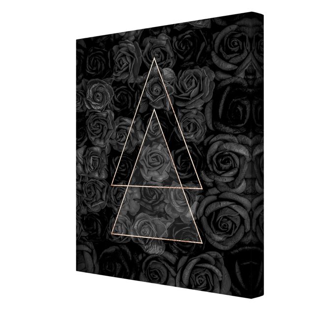 Tableau noir Rose noire dans un triangle d'or